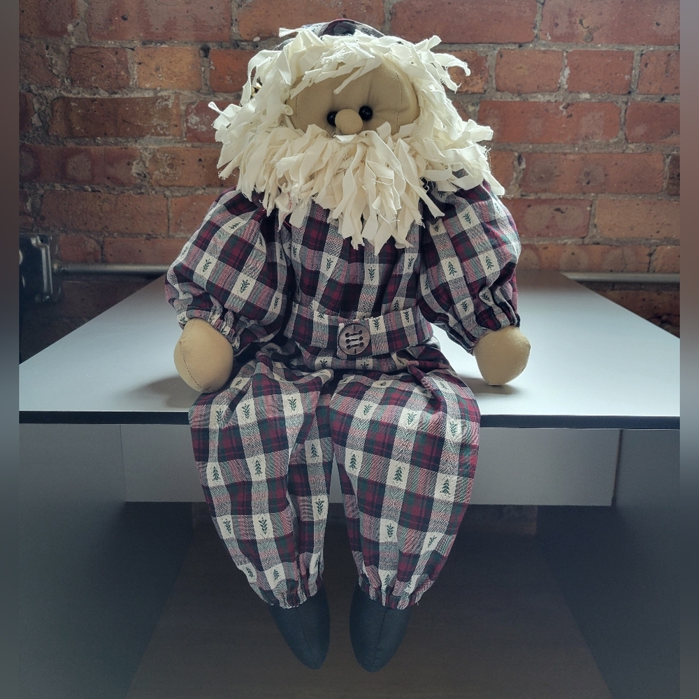 Vintage Primative Rustic Rag Doll Sitting Santa, Medium/Large